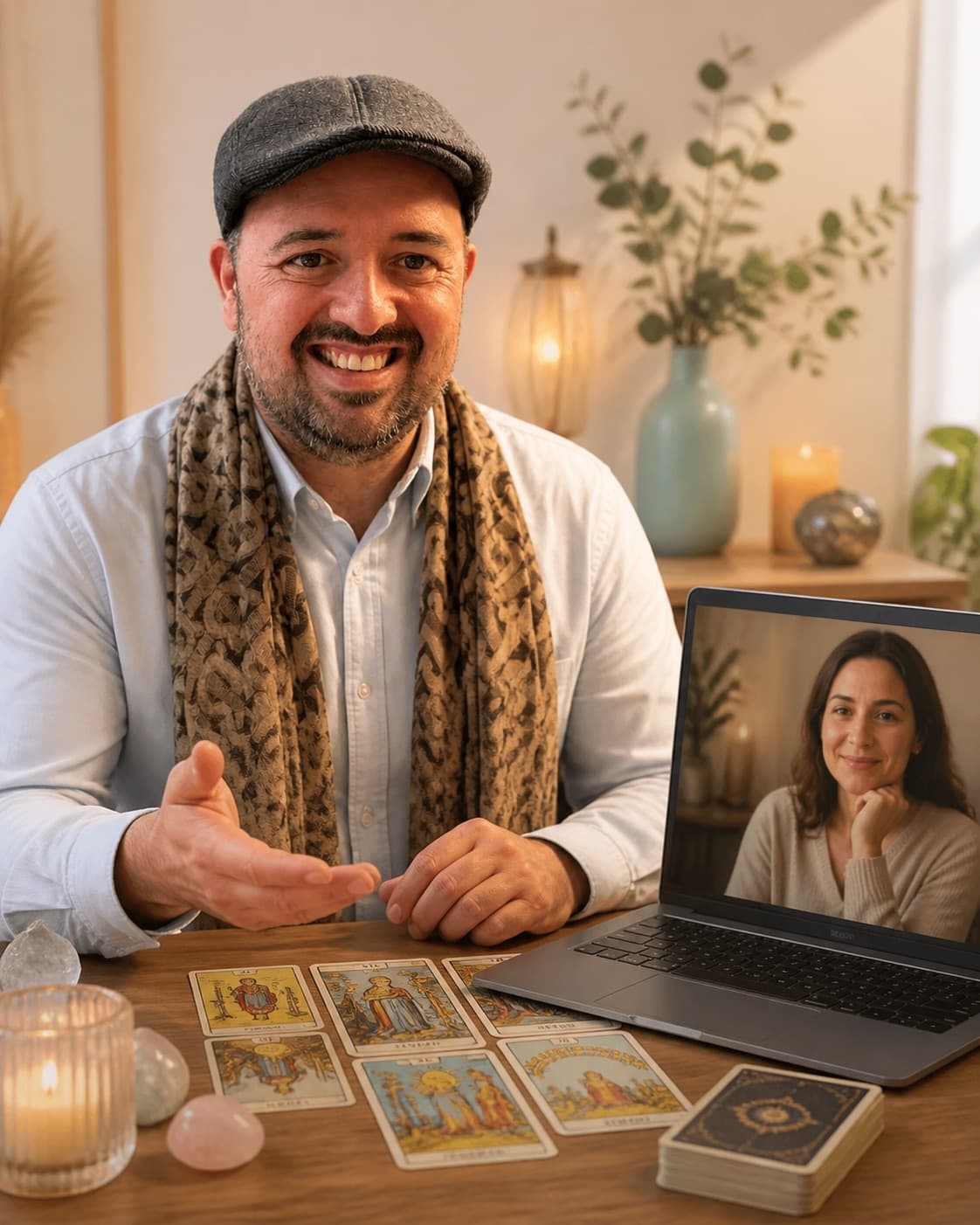 Luis durante una lectura de tarot por videollamada