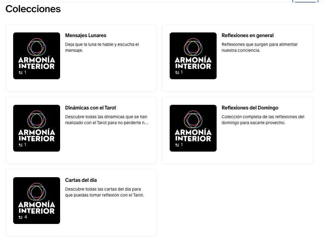 Colecciones en Patreon: Mensajes lunares, Dinámicas con el tarot, Cartas del día y Reflexiones del domingo
