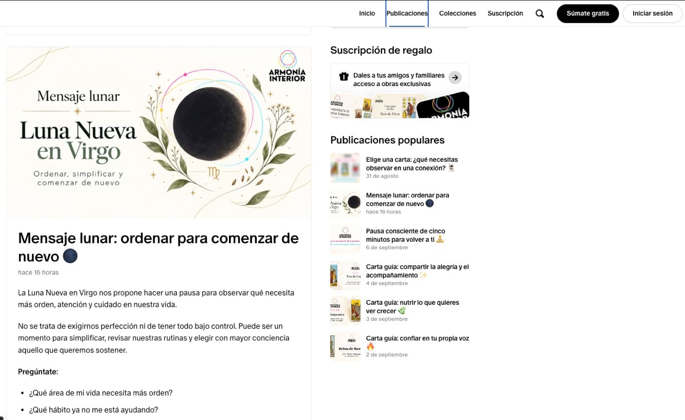 Una publicación de la comunidad de Armonía Interior en Patreon